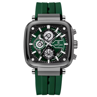 REWARD VIP Men's Chronograph Watch – Green Silicone Strap, Multi-Dial Analog Display