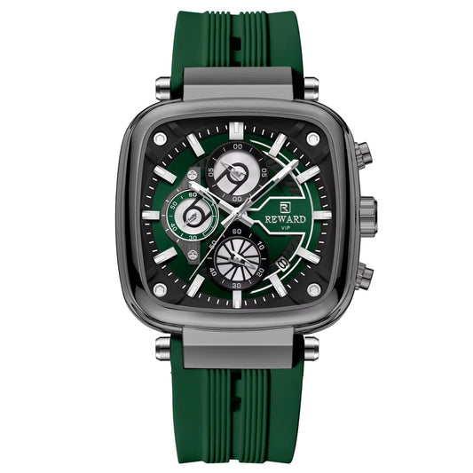 REWARD VIP Men's Chronograph Watch – Green Silicone Strap, Multi-Dial Analog Display